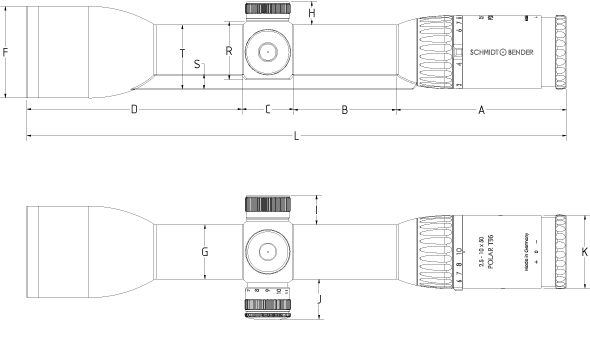 Technical drawing 2.5-10x50 Polar T96