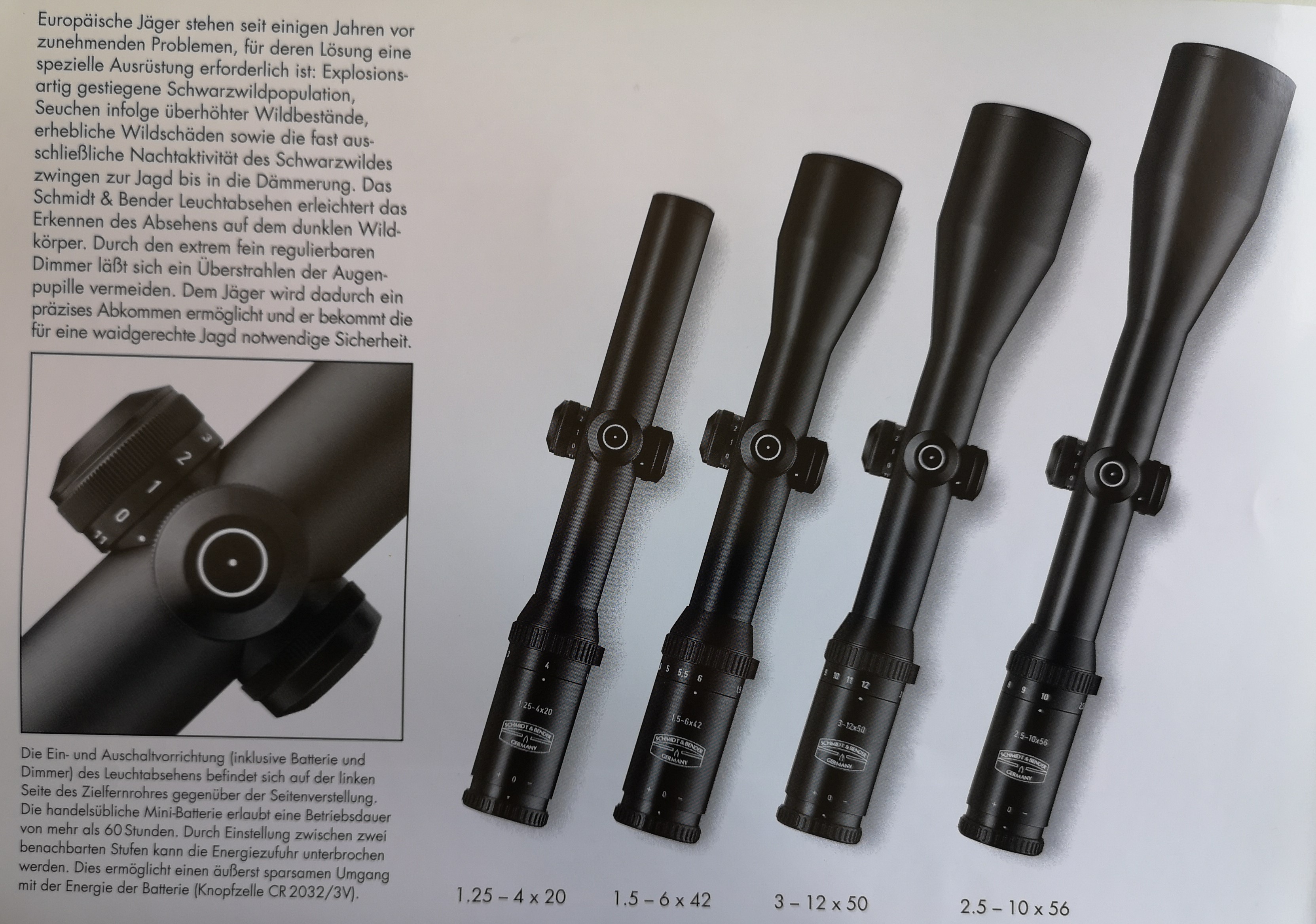 Various riflescopes with illuminated reticles