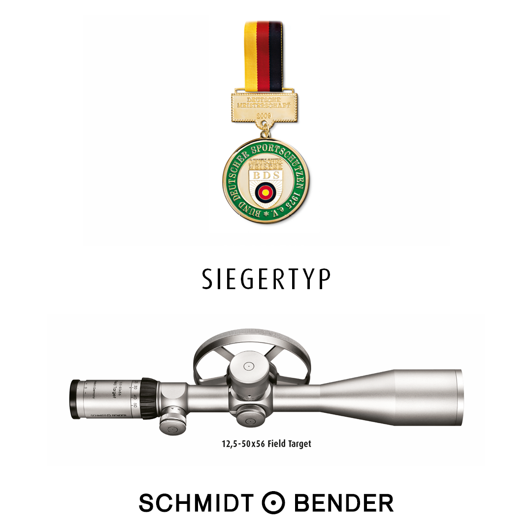 Werbeanzeige Siegertyp: Medaille Bund Deutscher Schützen und 12.5-50x56 Field Target